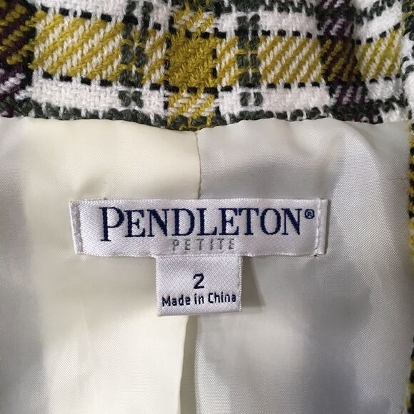 Y2K NWOT PENDLETON‎ WOOL DOUBLE BREASTED YELLOW PLAID FRINGE ACADEMIA BLAZER 2P - Picture 10 of 12